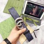 Gucci Unisex GG Marmont Reversible Belt Dark Blue Supreme Canvas Double G Buckle - Imagen 6