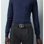Gucci Unisex GG Marmont Reversible Belt Dark Blue Supreme Canvas Double G Buckle - Imagen 9