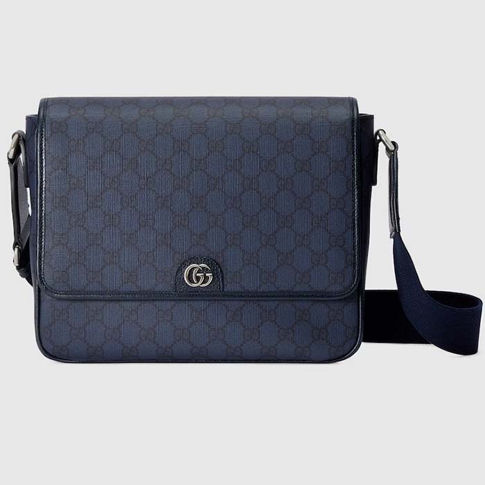 Gucci Unisex GG Ophidia Medium Messenger Bag Blue Black Supreme Tender Canvas Double G