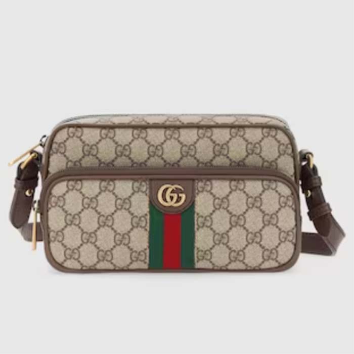 Gucci Unisex GG Ophidia Small Messenger Bag Beige Ebony GG Supreme Canvas