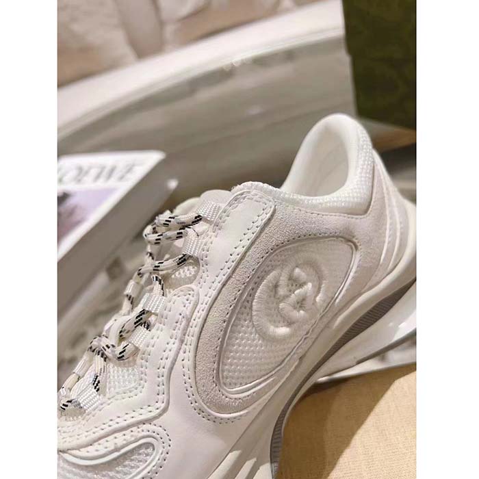 Gucci Unisex GG Run Sneaker White Suede Interlocking G Bi-Color Rubber Lace-Up Low-Heel (1)