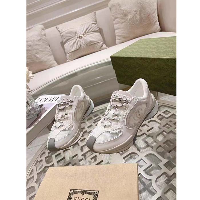 Gucci Unisex GG Run Sneaker White Suede Interlocking G Bi-Color Rubber Lace-Up Low-Heel (3)
