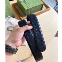 Gucci Unisex GG Signature Leather Belt Black Interlocking G Buckle 3.8 CM Width (9)