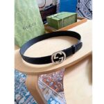Gucci Unisex GG Signature Leather Belt Black Interlocking G Buckle 3.8 CM Width – Image 2
