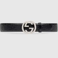 Gucci Unisex GG Signature Leather Belt Black Interlocking G Buckle 3.8 CM Width (9)