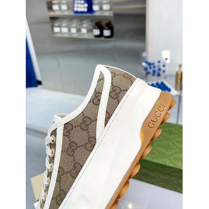 Gucci Unisex GG Sneaker Beige Ebony Original GG Canvas Rubber Sole Interlocking G Flat (1)