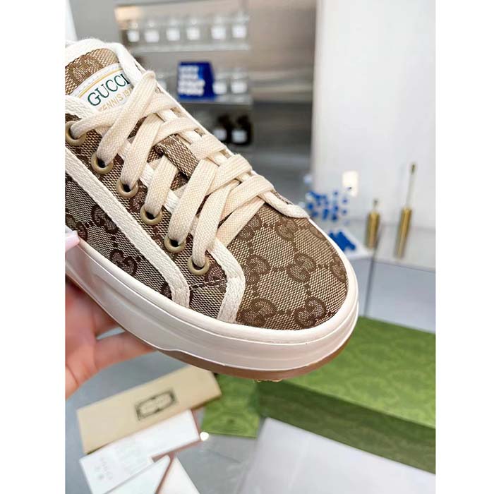 Gucci Unisex GG Sneaker Beige Ebony Original GG Canvas Rubber Sole Interlocking G Flat (11)