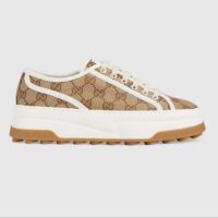 Gucci Unisex GG Sneaker Beige Ebony Original GG Canvas Rubber Sole Interlocking G Flat