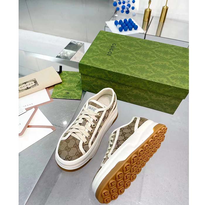 Gucci Unisex GG Sneaker Beige Ebony Original GG Canvas Rubber Sole Interlocking G Flat (5)