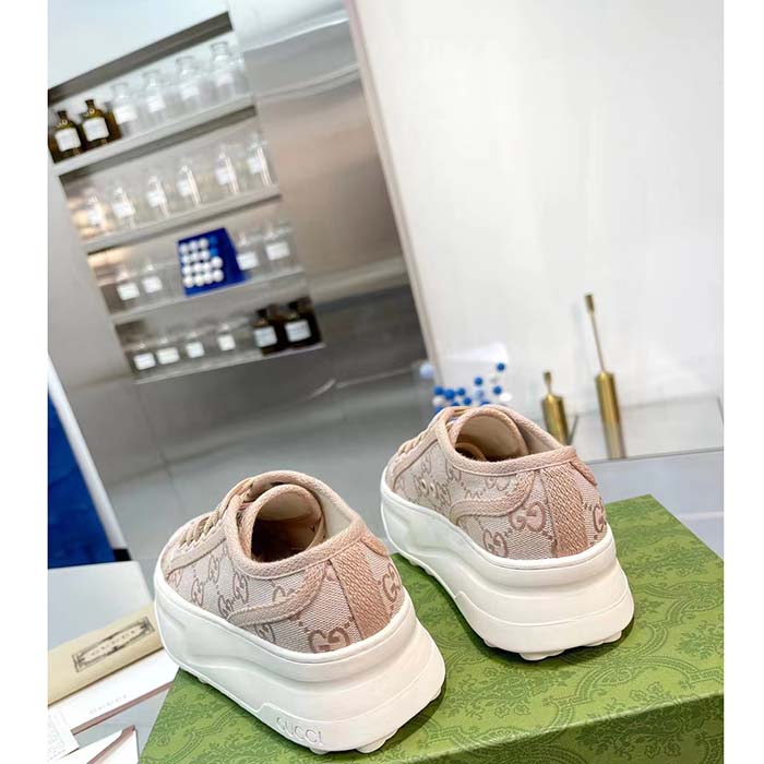 Gucci Unisex GG Sneaker Pink Original GG Canvas Rubber Sole Interlocking G Flat (1)