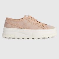 Gucci Unisex GG Sneaker Pink Original GG Canvas Rubber Sole Interlocking G Flat (10)