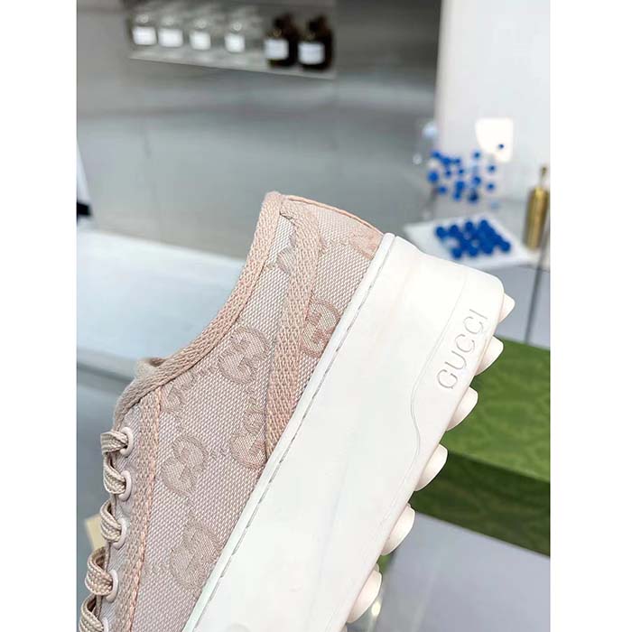 Gucci Unisex GG Sneaker Pink Original GG Canvas Rubber Sole Interlocking G Flat (5)