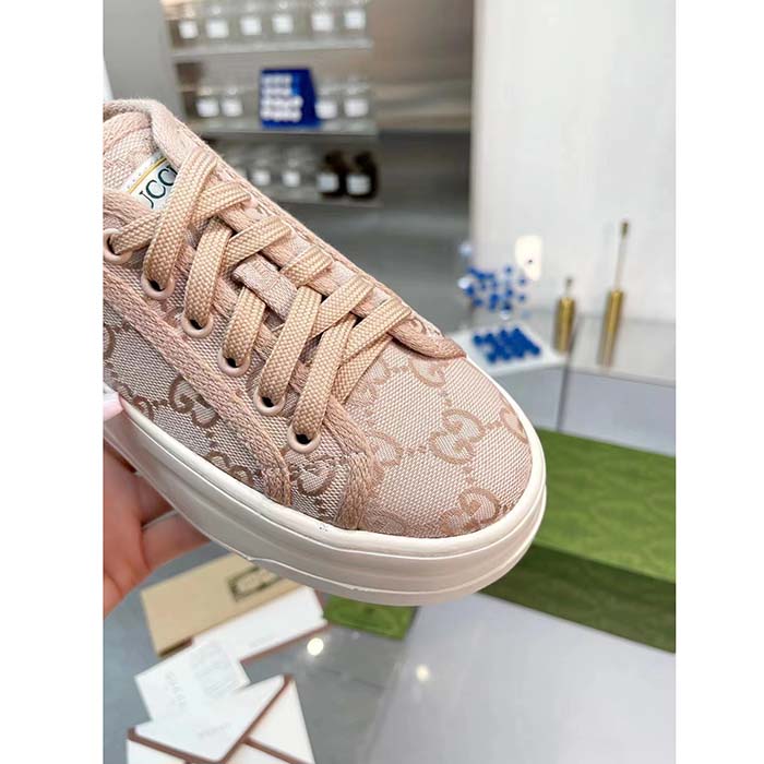Gucci Unisex GG Sneaker Pink Original GG Canvas Rubber Sole Interlocking G Flat (9)