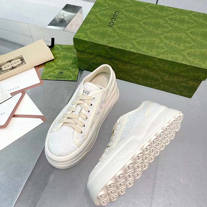 Gucci Unisex GG Sneaker White Original GG Canvas Rubber Sole Interlocking G Flat (1)