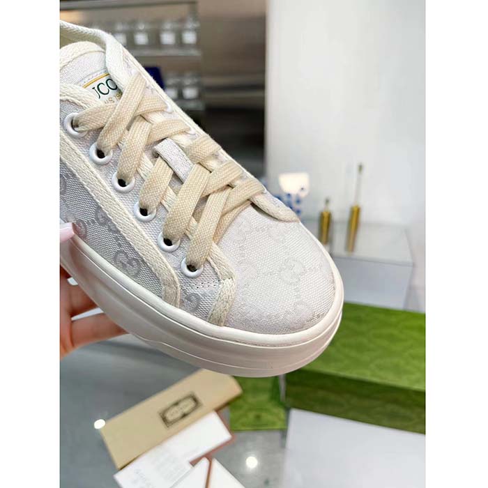 Gucci Unisex GG Sneaker White Original GG Canvas Rubber Sole Interlocking G Flat (10)