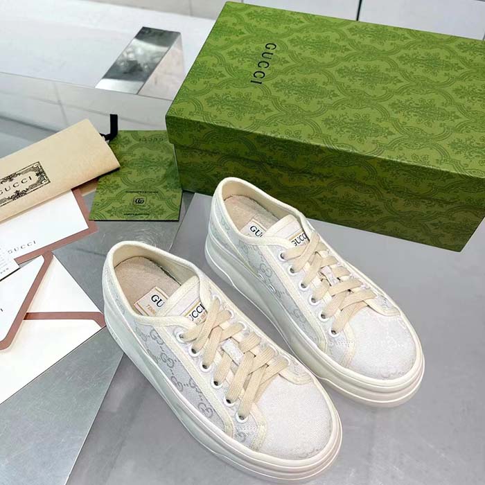 Gucci Unisex GG Sneaker White Original GG Canvas Rubber Sole Interlocking G Flat (3)