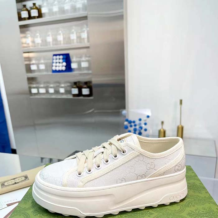 Gucci Unisex GG Sneaker White Original GG Canvas Rubber Sole Interlocking G Flat (7)
