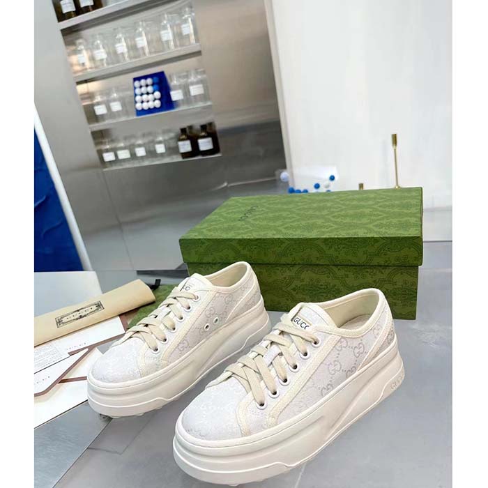 Gucci Unisex GG Sneaker White Original GG Canvas Rubber Sole Interlocking G Flat (9)