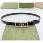 Gucci Unisex GG Thin Belt Crystal Double G Buckle Black Leather 2 CM Width - Imagen 2