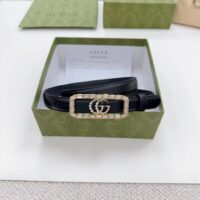 Gucci Unisex GG Thin Belt Crystal Double G Buckle Black Leather 2 CM Width (5)