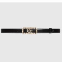 Gucci Unisex GG Thin Belt Crystal Double G Buckle Black Leather 2 CM Width (5)