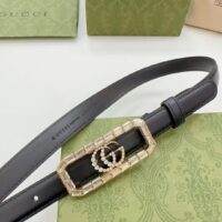 Gucci Unisex GG Thin Belt Crystal Double G Buckle Black Leather 2 CM Width (5)