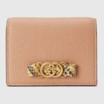 Gucci Unisex GG Wallet Interlocking G Python Bow Rose Beige Leather Moiré Lining