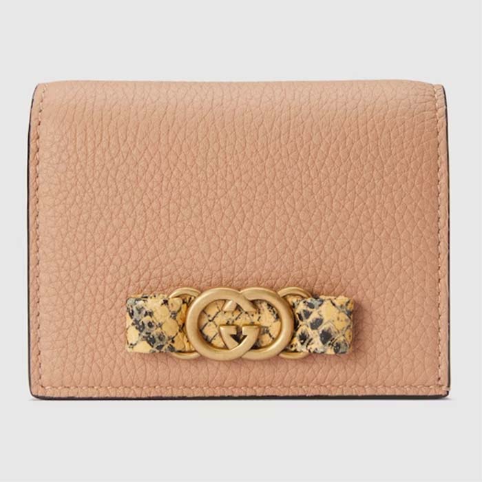 Gucci Unisex GG Wallet Interlocking G Python Bow Rose Beige Leather Moiré Lining