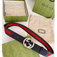 Gucci Unisex GG Web Belt Interlocking G Buckle Green Red Web Black Leather 3.8 CM Width (2)
