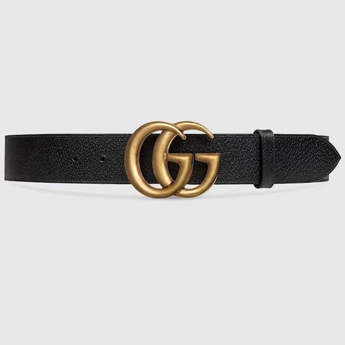 Gucci Unisex GG Wide Leather Belt Double G Buckle 3.8 CM Width Black Metal-Free Tanned