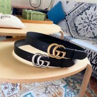 Gucci Unisex GG Wide Leather Belt Double G Buckle 3.8 CM Width Black Metal-Free Tanned (11)