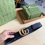 Gucci Unisex GG Wide Leather Belt Double G Buckle 3.8 CM Width Black Metal-Free Tanned - Image 3