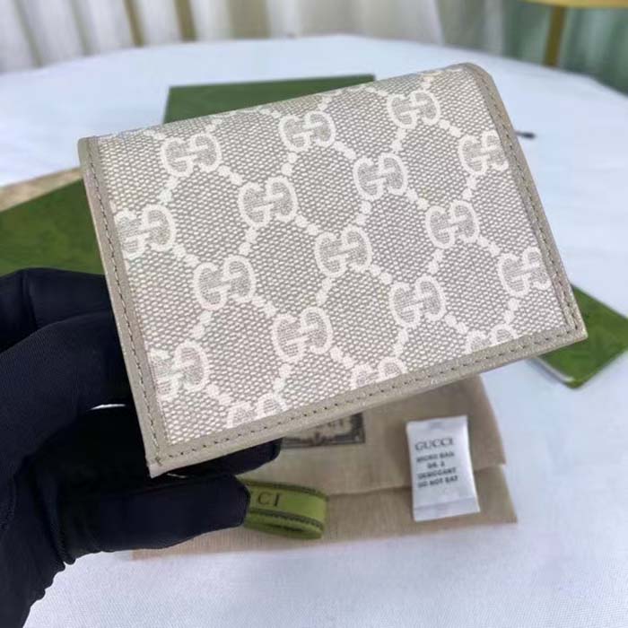 Gucci Unisex Horsebit 1955 Card Case Wallet Beige White GG Supreme Canvas (9)