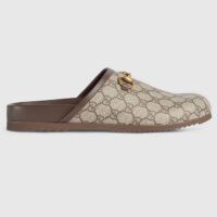 Gucci Unisex Horsebit Slipper Beige Ebony GG Supreme Leather Horsebit Flat 1 CM Heel (10)