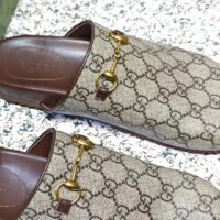 Gucci Unisex Horsebit Slipper Beige Ebony GG Supreme Leather Horsebit Flat 1 CM Heel (10)