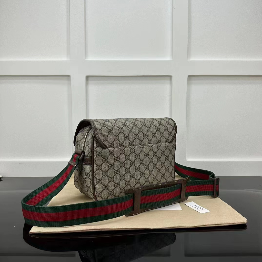 Gucci Unisex Jumbo GG Messenger Bag Beige Ebony GG Supreme Interlocking G Leather (4)
