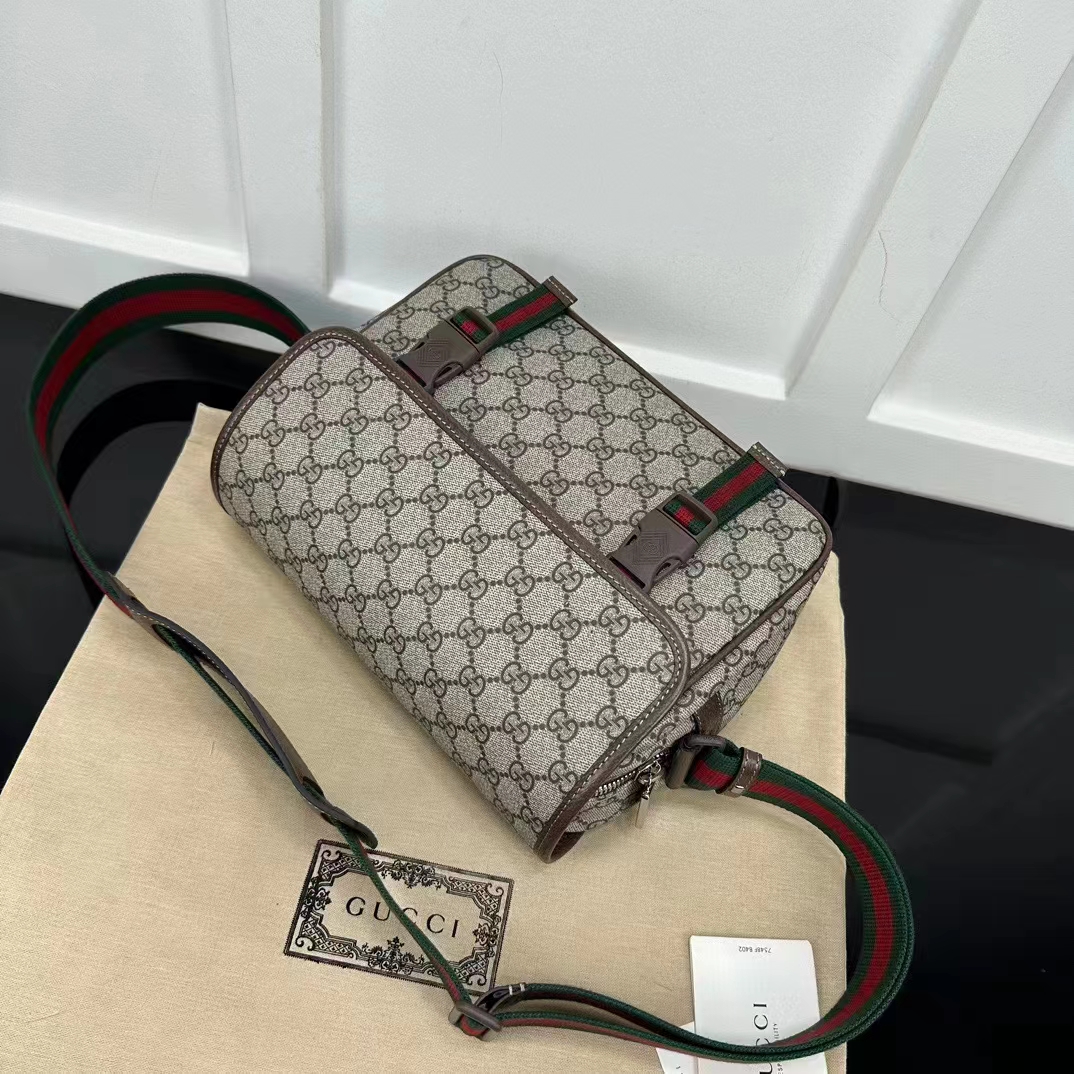 Gucci Unisex Jumbo GG Messenger Bag Beige Ebony GG Supreme Interlocking G Leather (5)