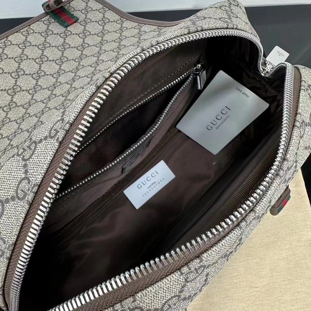 Gucci Unisex Jumbo GG Messenger Bag Beige Ebony GG Supreme Interlocking G Leather (6)