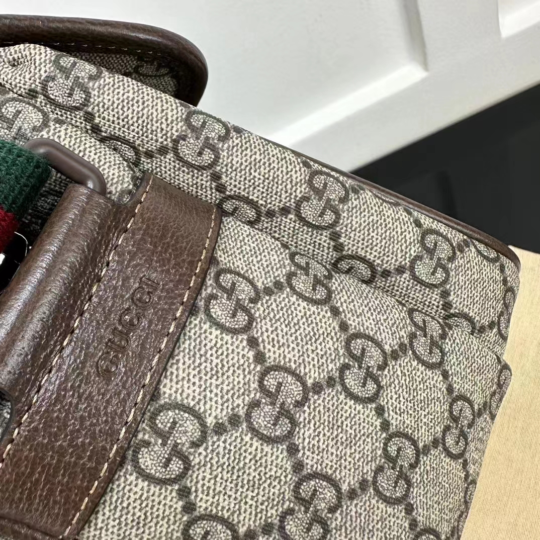 Gucci Unisex Jumbo GG Messenger Bag Beige Ebony GG Supreme Interlocking G Leather (9)