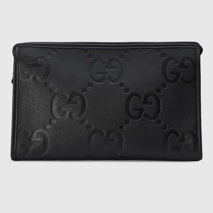 Gucci Unisex Jumbo GG Pouch Black Jumbo GG Leather Zip Closure