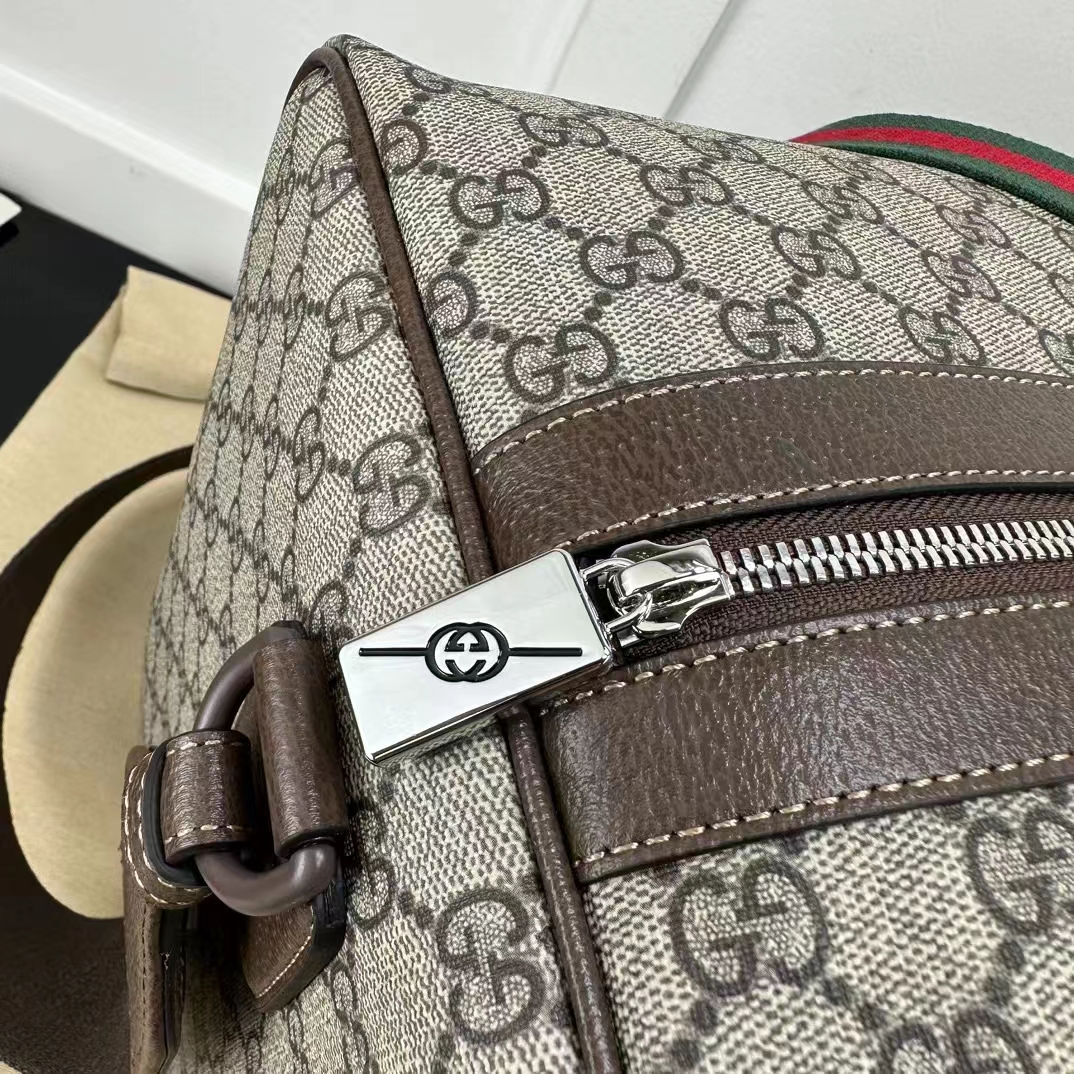 Gucci Unisex Large Duffle Bag Web Beige Ebony Soft GG Supreme Zip Closure (1)