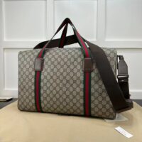 Gucci Unisex Large Duffle Bag Web Beige Ebony Soft GG Supreme Zip Closure (2)