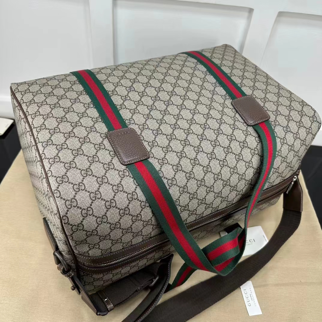 Gucci Unisex Large Duffle Bag Web Beige Ebony Soft GG Supreme Zip Closure (5)