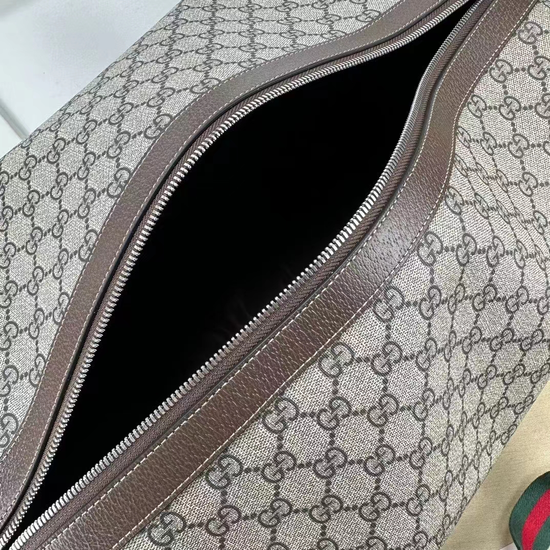 Gucci Unisex Large Duffle Bag Web Beige Ebony Soft GG Supreme Zip Closure (6)