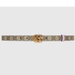 Cintura sottile reversibile Gucci Unisex Marmont in tela GG Supreme beige ebano e pelle viola