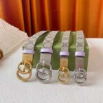 Gucci Unisex Marmont Reversible Thin Belt Beige Ebony GG Supreme Canvas Purple Leather - immagine 8