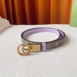 Gucci Unisex Marmont Reversible Thin Belt Beige Ebony GG Supreme Canvas Purple Leather - immagine 3
