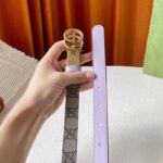 Gucci Unisex Marmont Reversible Thin Belt Beige Ebony GG Supreme Canvas Purple Leather - immagine 7