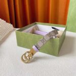 Gucci Unisex Marmont Reversible Thin Belt Beige Ebony GG Supreme Canvas Purple Leather - immagine 4