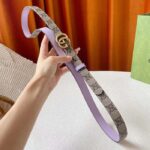 Gucci Unisex Marmont Reversible Thin Belt Beige Ebony GG Supreme Canvas Purple Leather - immagine 5